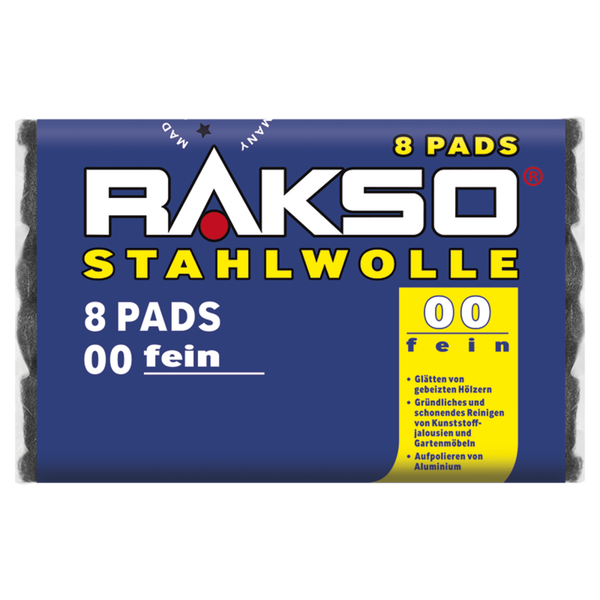 Rakso Stahlwolle 8 Pads Feinheitsgrad 00 fein