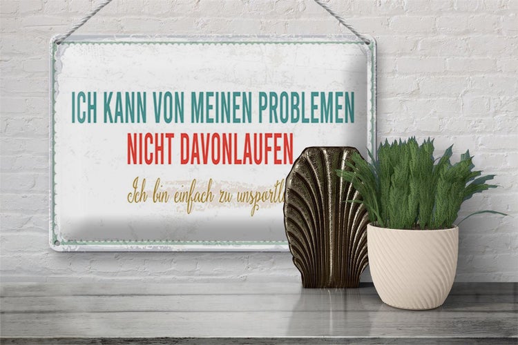 Blechschild Spruch 30x20cm kann vor meinen Problemen nicht davonlaufen