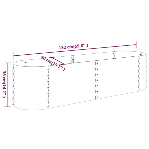 Abmessungen eines Hochbeets: 152 cm Länge, 40 cm Breite, 36 cm Höhe.
