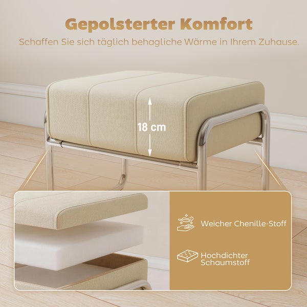 Gepolsterter Hocker mit Chenille-Stoff und hochdichtem Schaumstoff, Höhe 18 cm