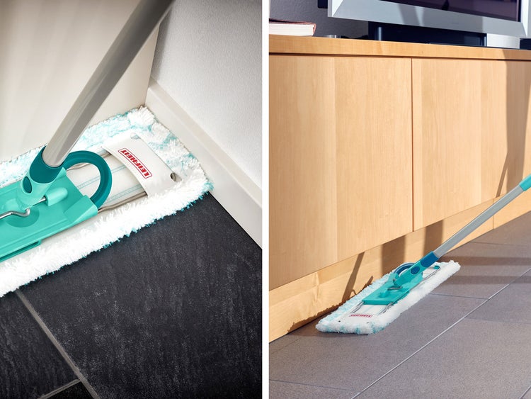 Leifheit Set Wischtuchpresse Profi Compact mit Bodenwischer und 3-teiligem Stiel, wie handgewrungen auspressbar, platzsparendes Wischset mit Mikrofaser Wischbezug für Fliesen und Laminat, Click-System