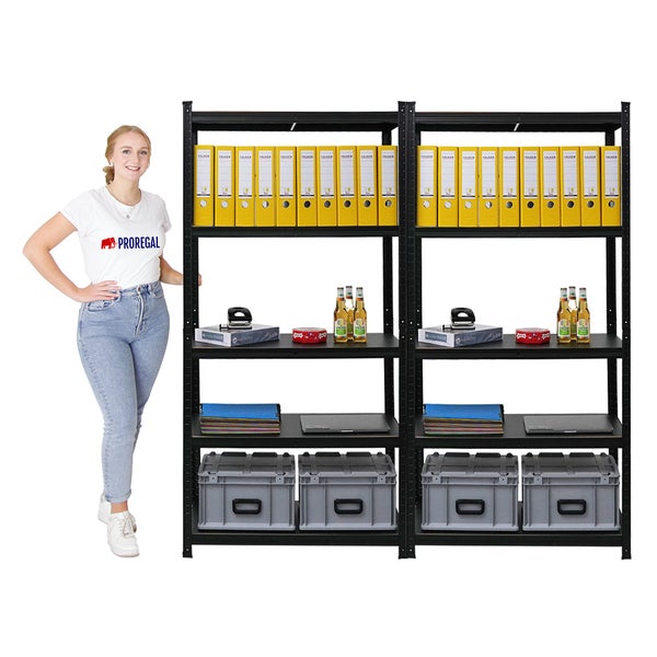 Berlinlodge Mega Deal 2x Wohnregal Ragnar, HxBxT 180x90x40cm, Fachlast 100kg, Matt Shwarz, Bücherregal, Standregal, Büroregal für Wohnzimmer