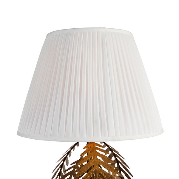 Tischleuchte mit weißem Lampenschirm und Blattfuß