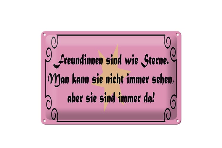 Blechschild Spruch 30x20cm Freundinnen wie Sterne immer da
