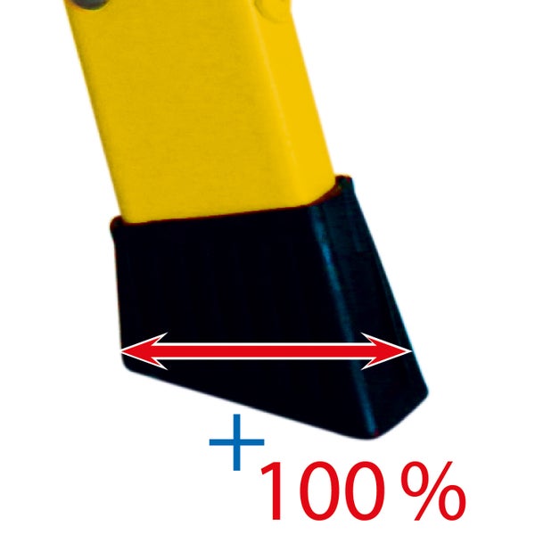 Detailansicht eines Leiterfußes mit erhöhter Standfläche für mehr Stabilität