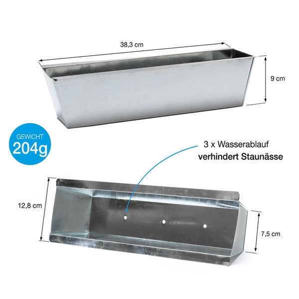BigDean 8er Set Zink Paletten Blumenkästen - Einsatz 38cm groß silber - aus Metall verzinkt - Zinkkasten Pflanzkasten Balkonkasten Blumentopf für Europaletten