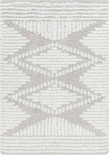 Boho Hochfloriger Shaggy Teppich Weiß/Grau 160x220 cm NURIA