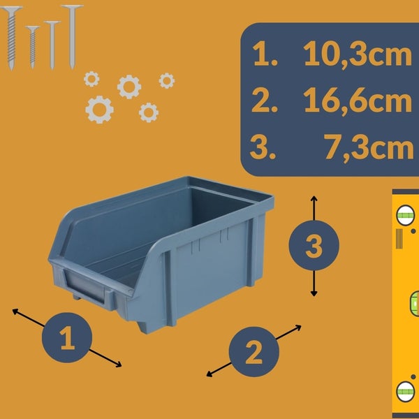 Stapelboxen Schraubenbox Lagerboxen Stapelboxen Werkstatt Sichtlagerboxen klein groß Set Wandhalterung Wand 4x Stapelbox Gr.3 + Metallschiene