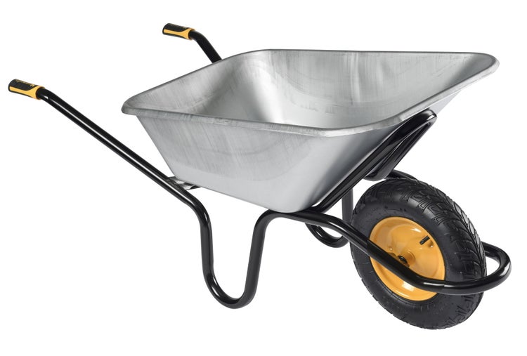 Schubkarre mit Metallmulde und einem Rad