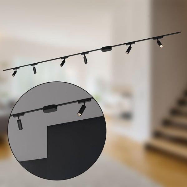 Briloner Luxtrail Schienensystem, Komplettset, 6x LED Spots, Warmweiß, Einspeisung, Schwarz, 3m