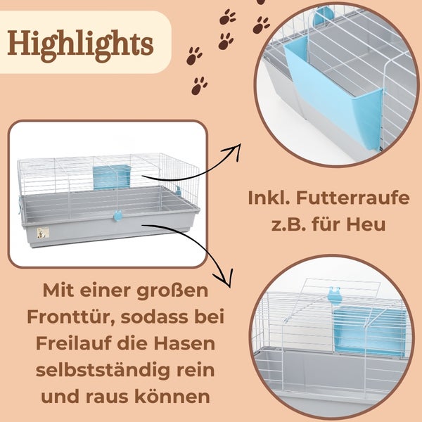 Kaninchenkäfig Kaninchenstall innen draußen Hasenkäfig Meerschweinchen Käfig Hasenstall Heuraufe Kleintierkäfig