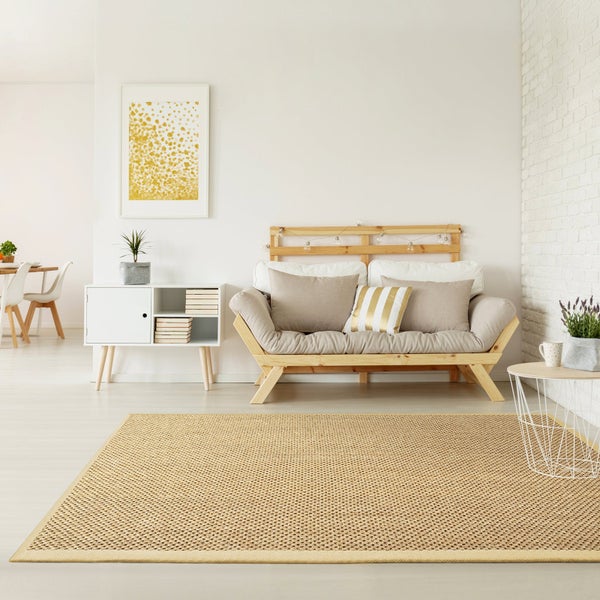 FLOORDIREKT Sisal-Teppich Tiger-Eye - aus 100% Sisal - mit Brodüre - Natur - Rand: Beige - 200 x 290 cm