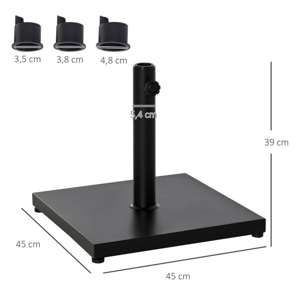 Outsunny Sonnenschirmständer, Schirmhalter, Regenschirm Base, für Ø35 mm, Ø38 mm, Ø48 mm, Metall, Schwarz, 45 x 45 x 39 cm