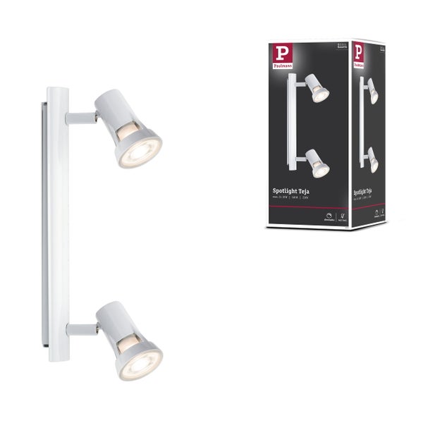 LED-Badezimmer-Spiegelleuchte in Chrom-Optik, oberhalb eines Spiegels an der Wand montiert.