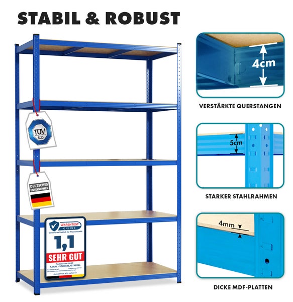 FLOORDIREKT Schwerlastregal Lakota - 2er Set - Universal einsetzbar - Blau - 200 x 120 x 60 cm - Traglast bis 875 kg