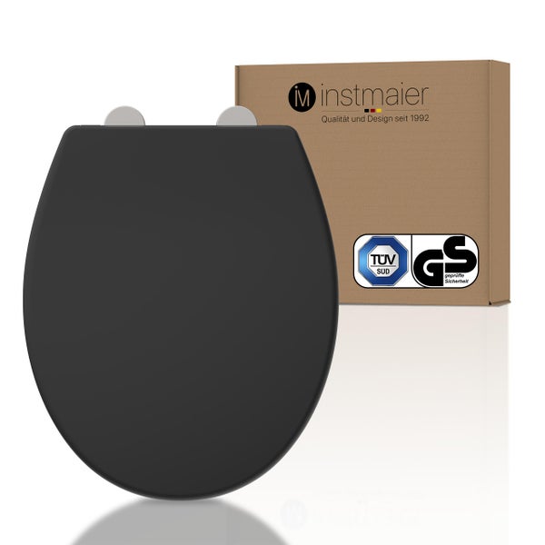 instmaier WC Sitz | TÜV geprüft | Toilettendeckel mit Absenkautomatik | Klobrille Schwarz | Oval | mit Schnellverschluss | Duroplast