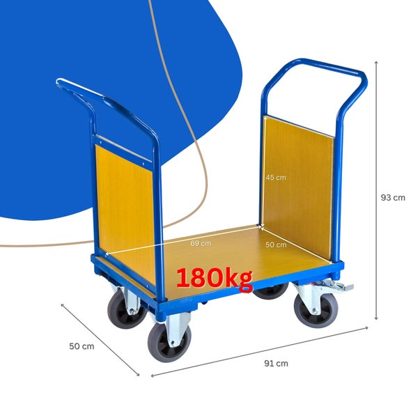 PROREGAL Transportwagen Doppelstirnwand Hx BxL 93 x 50 x 910 cm Traglast 180 kg Lichtblau