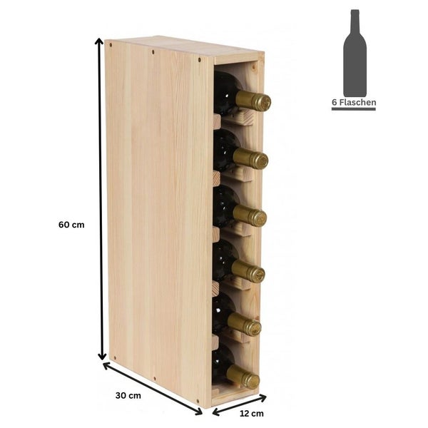 PROREGAL Modulares Weinregal Vincellar Mod HxBxT 60 x 12 x 30 cm Schmal Modul Für 6 Flaschen Massives Kiefernholz Natur