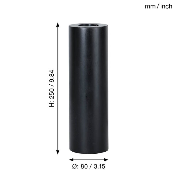 Schwarze Holzsäule, Höhe 250 Millimeter, Durchmesser 80 Millimeter