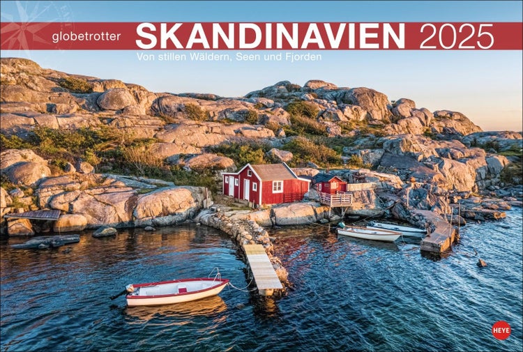 Skandinavien Globetrotter 2025 Stille Wasser, rote Holzhäuser - der Wandkalender XL zeigt Skandinavien in großartigen Fotos. Idyllische Aufnahmen in einem Kalender-Großformat.