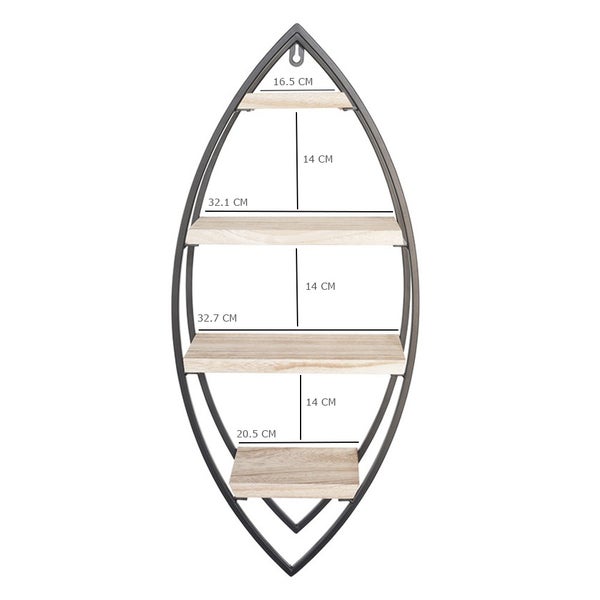 Wandregal oval mit 4 Holzböden – 36x80cm