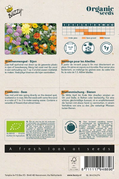 Blumensamenpackung für eine Bienen-Blumenmischung für den Anbau von Bio-Saatgut