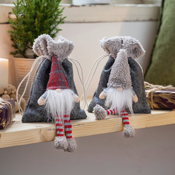 FRANK FLECHTWAREN | Geschenkbeutel Wichtel, 2er Set, 14 x 18 cm, POLYESTER