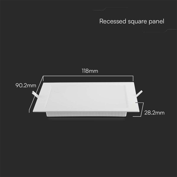 Quadratisches Einbaupanel mit den Maßen 118 mm x 90,2 mm x 28,2 mm