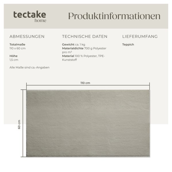 Kurzflorteppich tectake rutschfeste Unterseite verschiedene Größen und Farben 60 x 110 cm