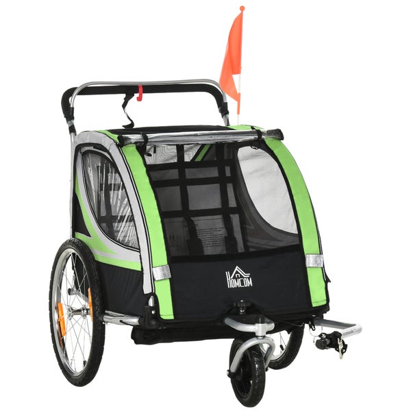 HOMCOM 2 in 1 Kinderfahrradanhänger, 142L x 75B x 101H cm, Stahl, Oxfordstoff, Grün