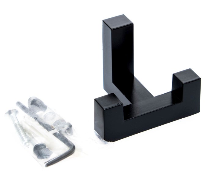 Schwarzer Wandhaken aus Metall mit Befestigungsmaterial