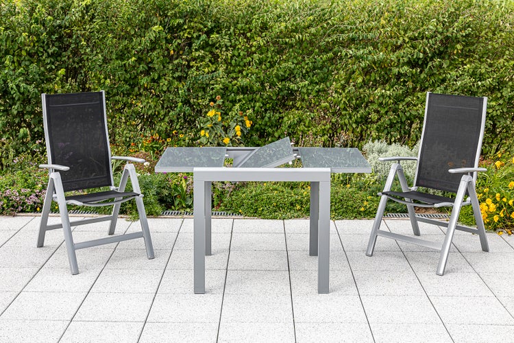 Carrara Gartenmöbelset 3tlg., Balkonausziehtisch, schwarz