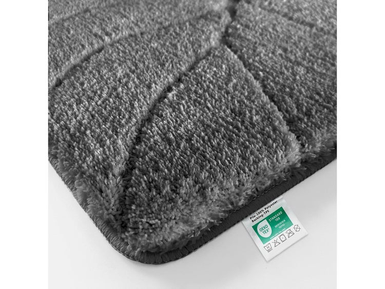 FLOORDIREKT Badematte Maris - Flauschiger Badvorleger mit Blattstruktur - Dunkelgrau - 40 x 60 cm