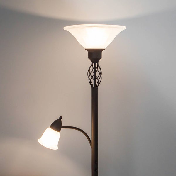 Stehlampe mit Leselampe und Lampenschirm aus Glas