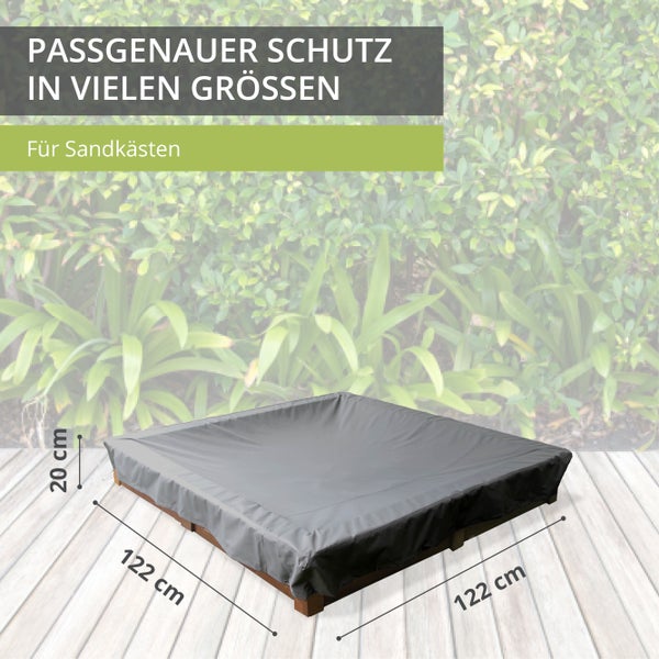 Mehr Garten - Premium Sandkasten-Schutzhülle: 122(B)x122(T)x20(H) cm I Robuste Abdeckung für Sandkasten wasserdicht & wetterfest (Oxford 600D Gewebe) I Sandkastenhaube I Lichtgrau