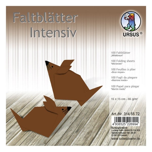 URSUS Falten Faltblätter Uni intensiv, Plakatkarton, 65 g/m², 15 x 15 cm, mittelbraun