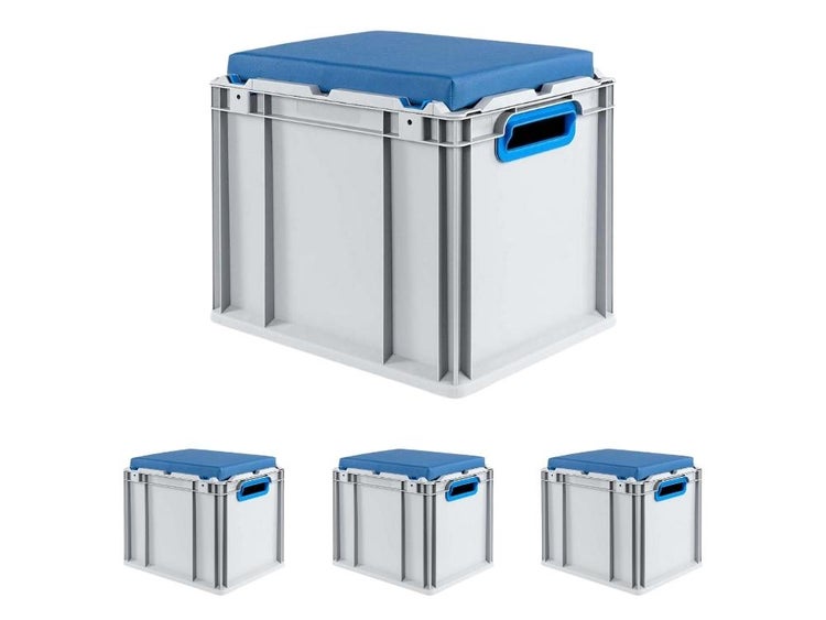 PROREGAL SparSet 4x Eurobox NextGen Seat box Blau HxBxT 365 x 30 x 40 cm 30 Liter Griffe Offen Eurobehälter Sitzbox Transportbox