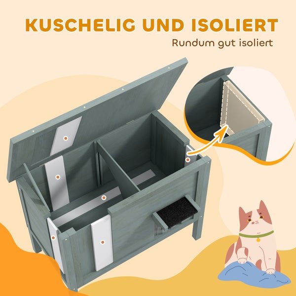 Offener Katzenstall aus Holz mit Isolierung