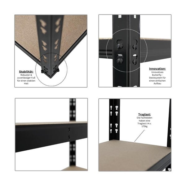 PROREGAL Mega Deal 2x Schwerlastregal APOLLO HxBxT 180 x 75 x 30 cm Fachlast 175kg Schwarz