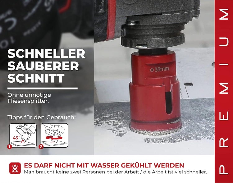 PROREGAL Diamant Bohrkronenaufsatz Premium Crystal 6 mm für Fliesen Glas Feinsteinzeug Keramik Granit Steinfliesen Winkelschleifer Flex M14