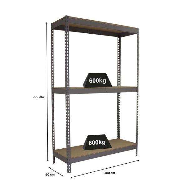 PROREGAL Schwerlastregal Wood Beast Three HxBxT 200 x 180 x 90 cm 3 Ebenen Fachlast 600 kg Grau