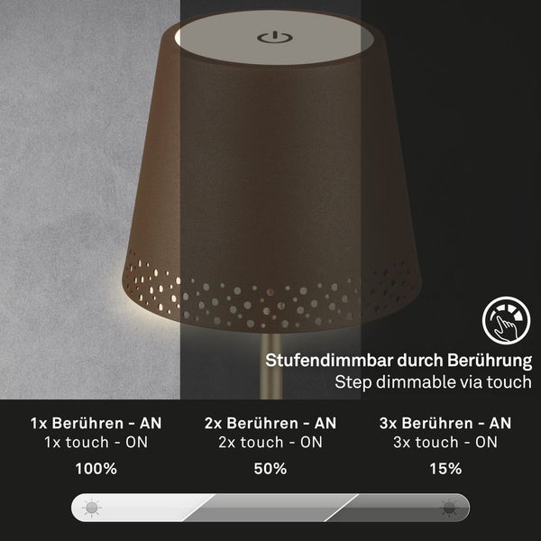 LED Akku-Tischleuchte Tischlampe verstellbar IP44 braun gold RGB innen außen