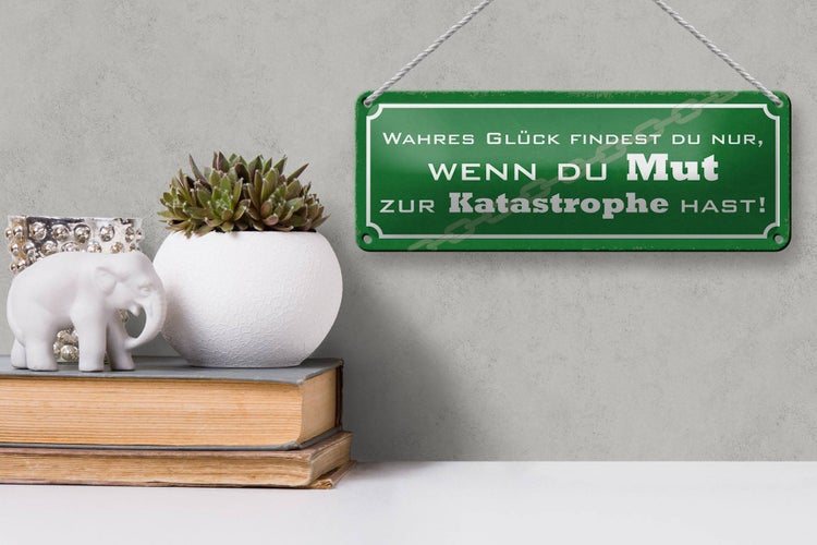 Blechschild Spruch 27x10cm wahres Glück wenn du Mut hast Dekoration