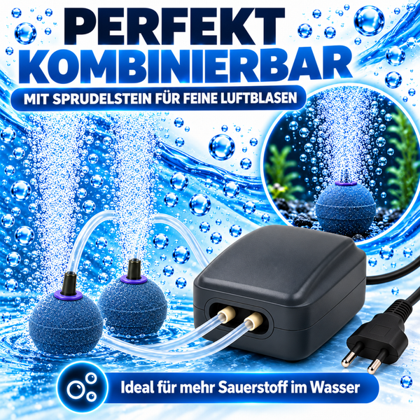 Aquarium Luftpumpe mit zwei Sprudelsteinen zur Sauerstoffanreicherung im Wasser