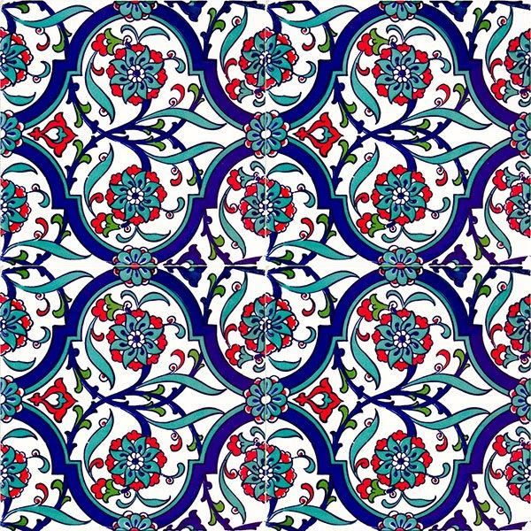 Fliesenmuster mit floralen Motiven und geometrischen Formen