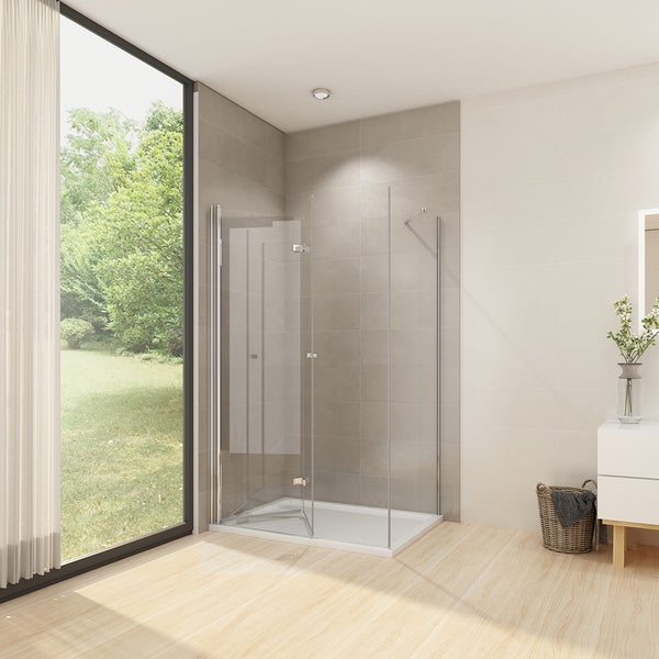 EMKE Eckdusche 120x75 cm mit Falttür, Duschkabine für Ecke, 6mm ESG-Sicherheitsglas, Easy-Clean, Höhe 185 cm