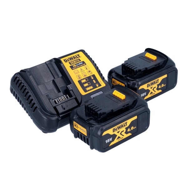 DeWalt Ladegerät DCB113 mit zwei 18 Volt XR Lithium-Ionen Akkus mit 4,0 Amperestunden Kapazität.
