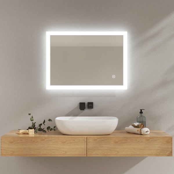 EMKE Badspiegel mit Beleuchtung, LED-Spiegel mit Touchschalter, Anti-Beschlag, 70 x 50cm, Kaltweiß/Warmweiß/Neutralweiß