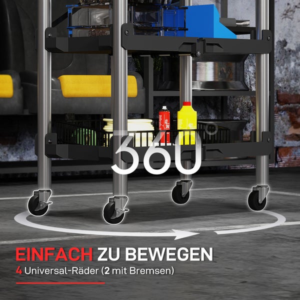 Rollwagen mit 4 Universalraedern davon 2 mit Bremsen fuer einfache Mobilitaet und flexible Nutzung im Werkstattbereich oder Haushalt