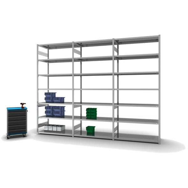 PROREGAL Fachbodenregal Stecksystem T-Profil Light-Duty Grundregal HxBxT 300 x 130 x 60 cm 7 Ebenen Fachlast 190 kg Beidseitig Nutzbar Verzinkt